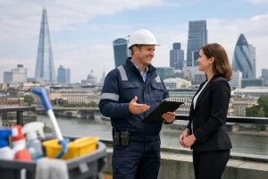 Building manager coordinating requests as part of a facilities management company in London
